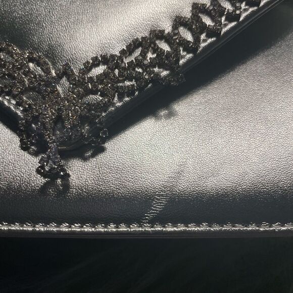 STUART WEITZMAN Mini Delilah Metallic Silver Purse with Rhinestones NWT/ Leather - Picture 7 of 9